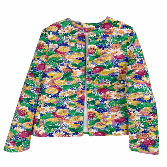 Vintage Jackets & Blazers - Vintage Margaret Smith Bright and Bold Floral Blazer, Made in the USA